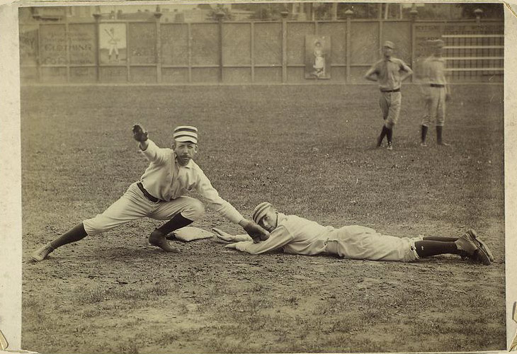 Baseball history photo: National League Short Stop Arthur Irwin and Substitute Tommy McCarthy of the 1887 Philadelphia Phillies. Click photo to return to previous page.