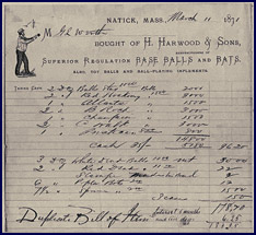 19th Century Baseball Bill of Sale. Click to enlarge.