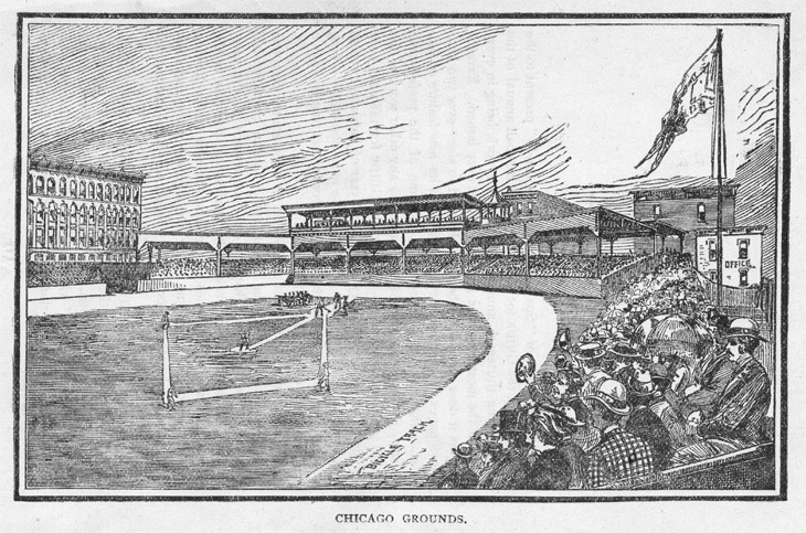 Baseball history illustration: Chicago Base Ball Grounds. Click illustration to return to previous page.