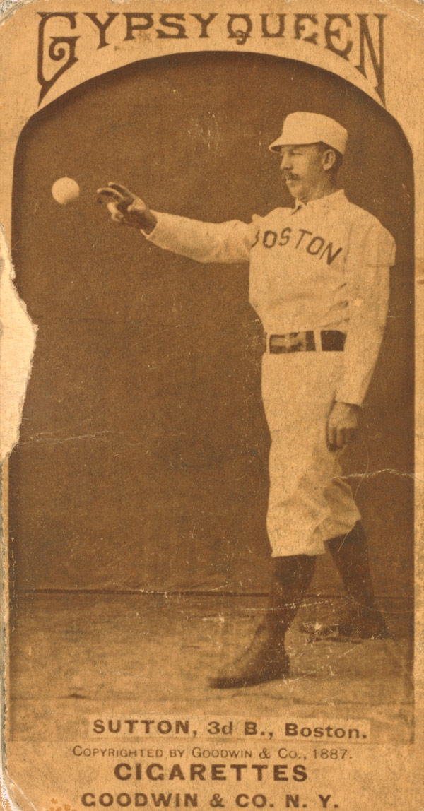 Baseball history photo: Ezra Sutton baseball card circa 1887.  Click photo to return to previous page.