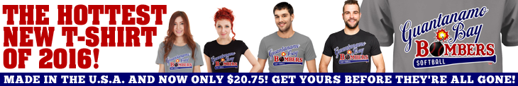 Funny softball t-shirt banner: Guanatanamo Bay Bombers Softball. Click here to get your tee now.