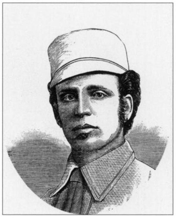 Baseball history illustration: George Wright of the 1867 National of Washington Club.  Wright began his career as a catcher for the Gotham Club of New York at age 15 in 1864.  He moved to the Union of Morrisania Club (NY) in 1866 and began playing shortstop.  In 1867 he became a United States Government employee and played for the Nationals and was considered their best player.  That year the National Club would hand the Cincinnati Club their only defeat 53-10, in Cincinnati.  Wright returned to the Union club in 1868 and then in 1869, George, a skilled veteran at 20 years-old, would join his brother Harry and play for the Cincinnati Club.  The Union club won its last match of the 1868 season and the Cincinnati Club, with George Wright, proceeded to win 81 straight matches, beginning in May of 1869, before being defeated in June of 1870, by the Atlantic of Brooklyn Club (NY).  George was on a winning club for 82 straight matches with two clubs. Click illustration to return to previous page.