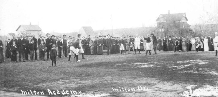 Baseball history photo: Milton Academy, Oregon baseball game circa 1890.  Click photo to return to previous page.