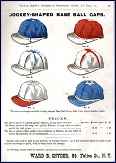 Snyder's Jockey Base Ball Caps, 1875. Click to enlarge.