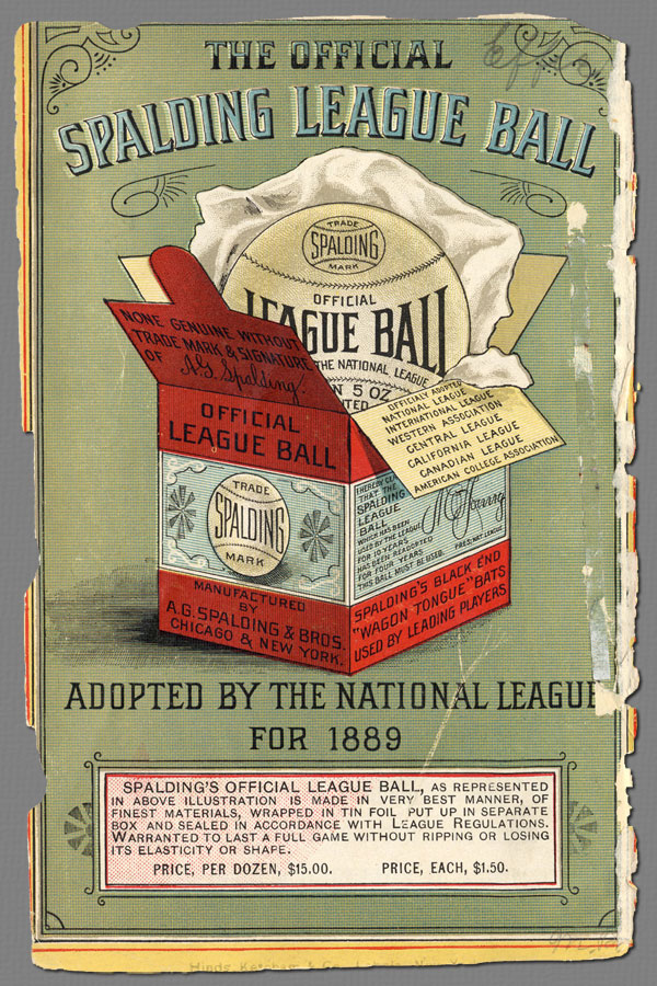 Baseball history photo:  Official Spalding League Ball from Spalding's Official Base Ball Guide, 1889. Click photo to return to previous page.