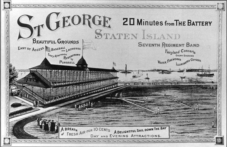 Baseball history photo: The St. George Grounds on Staten Island was the home of the American Association New York Metropolitans in 1886 and 1887. Click photo to return to previous page.