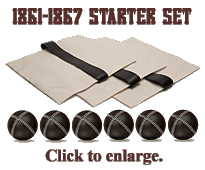 1861-1867 Vintage Baseball Starter Set with Brown Lemon Peel Balls. Click to enlarge.