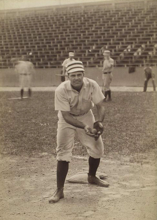 Baseball history photo: On-field photograph of unknown 19th century baseball player manning 1st base. Click photo to return to previous page.